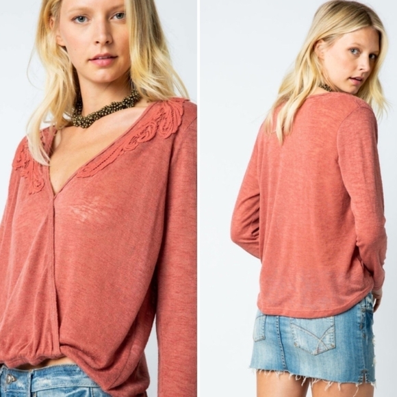 Vocal Tops - Vocal rust wrap top with crochet lace details NEW